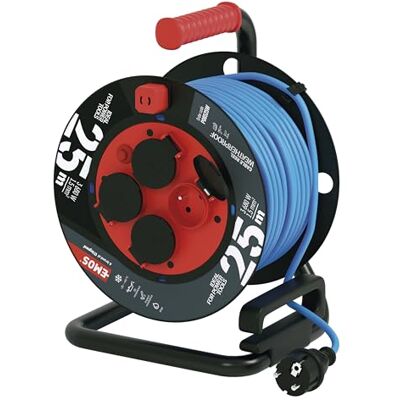 EMOS Carrete de cable, resistente a las heladas e irrompible, longitud del cable: 25 m, estándar francés EMOS Carrete de cable, resistente a las heladas e irrompible, longitud del cable: 25 m, estándar francés