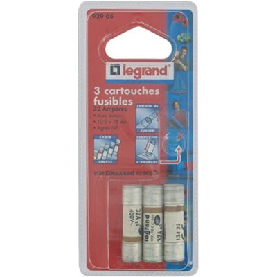 Legrand LEG92905 Juego de 3 cartuchos de fusibles (32 A, 10,3 x 38 mm) Legrand LEG92905 Juego de 3 cartuchos de fusibles (32 A, 10,3 x 38 mm)