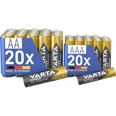 Varta Pilas 20x AA & 20x AAA, Mix Pack, paquete de 40, Power On Demand, alcalinas, paquete de almacenamiento, para accesorios de ordenador, para Smart Home, Made in Germany (Exclusivo en Amazon) Varta Pilas 20x AA & 20x AAA, Mix Pack, paquete de 40, Power On Demand, alcalinas, paquete de almacenamiento, para accesorios de ordenador, para Smart Home, Made in Germany (Exclusivo en Amazon)