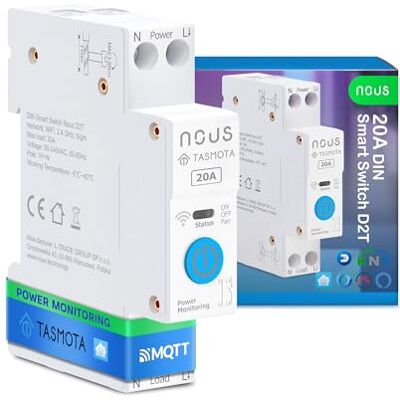 NOUS Interruptor DIN inteligente 20 A con Tasmota (ESP32), monitoreo de energía, compatible con MQTT, Home Assistant, Matter, control por voz con Alexa, Google Assistant NOUS Interruptor DIN inteligente 20 A con Tasmota (ESP32), monitoreo de energía, compatible con MQTT, Home Assistant, Matter, control por voz con Alexa, Google Assistant
