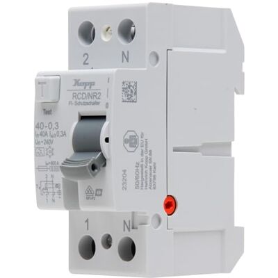 Kopp Disyuntor de corriente residual NR 40A 300mA 2p, RCD, 40A, 300 mA, 2 polos, , 40A/300mA Kopp Disyuntor de corriente residual NR 40A 300mA 2p, RCD, 40A, 300 mA, 2 polos, , 40A/300mA
