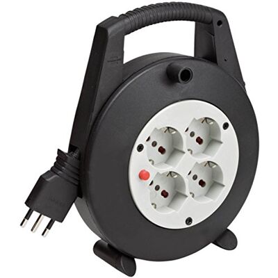 Brennenstuhl Carrete de Cable Vario Line 15 MT con 4 Tomas Italianas, Negro, Brennenstuhl Carrete de Cable Vario Line 15 MT con 4 Tomas Italianas, Negro,