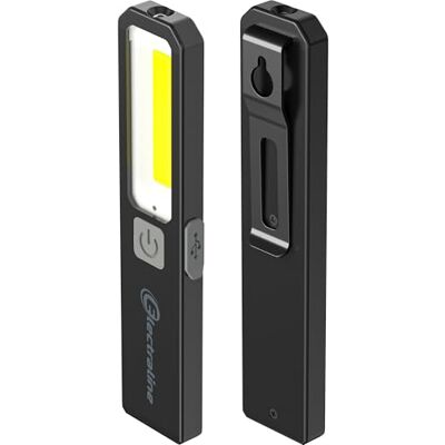 Electraline Linterna LED de aluminio de 200+100 lúmenes, luz blanca fría de 5700 W, con imán integrado y batería recargable de 450 mAh. Electraline Linterna LED de aluminio de 200+100 lúmenes, luz blanca fría de 5700 W, con imán integrado y batería recargable de 450 mAh.