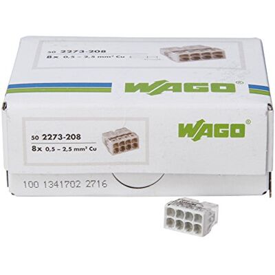 Kopp Wago Compact de cajas de conexiones Pinza Abrazadera de 8 Escalera Gris 0,5 – 2,5 mm² 50 unidades, transparente/blanco Kopp Wago Compact de cajas de conexiones Pinza Abrazadera de 8 Escalera Gris 0,5 – 2,5 mm² 50 unidades, transparente/blanco