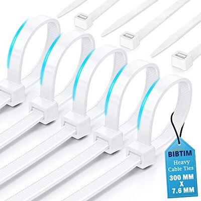 BIBTIM Bridas para Cables, 300 x 7.6mm, Paquete de 100, Bridas de Nylon Premium, Bridas de Plástico Multiusos, Mecanismo de Autocierre Seguro, para Casa, Jardín, Oficina y Bricolaje BIBTIM Bridas para Cables, 300 x 7.6mm, Paquete de 100, Bridas de Nylon Premium, Bridas de Plástico Multiusos, Mecanismo de Autocierre Seguro, para Casa, Jardín, Oficina y Bricolaje