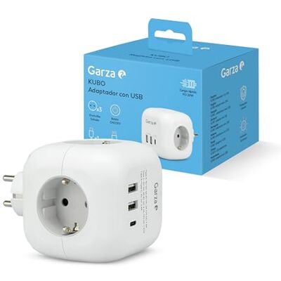Garza Adaptador Cubo Regleta 6 en 1 con 3 Enchufes Schuko, 2 USB-A y 1 USB-C PD20W, Carga Rápida QC3.0, Botón ON/Off, Diseño Compacto Antibloqueos Garza Adaptador Cubo Regleta 6 en 1 con 3 Enchufes Schuko, 2 USB-A y 1 USB-C PD20W, Carga Rápida QC3.0, Botón ON/Off, Diseño Compacto Antibloqueos