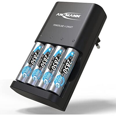 Ansmann Powerline 4 Smart Cargador de batería para baterías 1-4 AA y AAA (Incluye 4 baterías NiMH AA 2850, para baterías NiMH y NiCd con Control de bahía Individual) Ansmann Powerline 4 Smart Cargador de batería para baterías 1-4 AA y AAA (Incluye 4 baterías NiMH AA 2850, para baterías NiMH y NiCd con Control de bahía Individual)