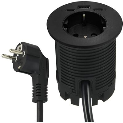 Electraline 62588 Multi-Socket Escritorio/Mesa empotrada arandela con alimentación 25W 3 USB 25W (2 USB Tipo C + 1 USB Tipo A) 2M, D60mm, 1 Toma Schuko + Enchufe Schuko Electraline 62588 Multi-Socket Escritorio/Mesa empotrada arandela con alimentación 25W 3 USB 25W (2 USB Tipo C + 1 USB Tipo A) 2M, D60mm, 1 Toma Schuko + Enchufe Schuko