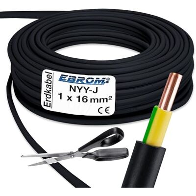 EBROM Cable de tierra NYY-J 1 x 16 mm², cable de alimentación de PVC, protección contra rayos, color negro, se vende por metros exactamente selección en incrementos de 1 metro 1 x 16 mm² Su EBROM Cable de tierra NYY-J 1 x 16 mm², cable de alimentación de PVC, protección contra rayos, color negro, se vende por metros exactamente selección en incrementos de 1 metro 1 x 16 mm² Su
