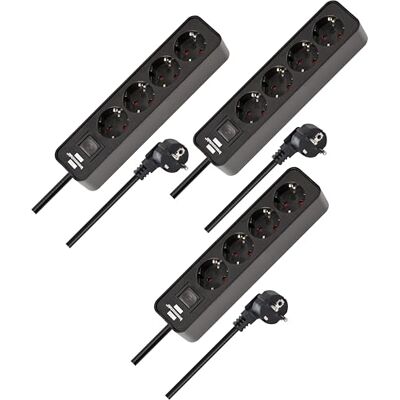 Brennenstuhl Ecolor Regleta de enchufes cuádruple, Juego de 3 (regleta múltiple con Interruptor y Cable de 1,5 m) Negro Brennenstuhl Ecolor Regleta de enchufes cuádruple, Juego de 3 (regleta múltiple con Interruptor y Cable de 1,5 m) Negro