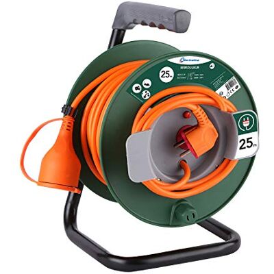Electraline Jardín Cable alargador (25 m, con carrete de cable 16 A, sección transversal 3G, 1,5 mm²), color naranja y verde Electraline Jardín Cable alargador (25 m, con carrete de cable 16 A, sección transversal 3G, 1,5 mm²), color naranja y verde