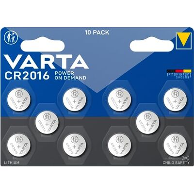 Varta Pilas de Botón CR2016, paquete de 10, Power on Demand, Lithium, 3V, embalaje seguro para niños, para dispositivos Smart Home, llaves de coche Varta Pilas de Botón CR2016, paquete de 10, Power on Demand, Lithium, 3V, embalaje seguro para niños, para dispositivos Smart Home, llaves de coche
