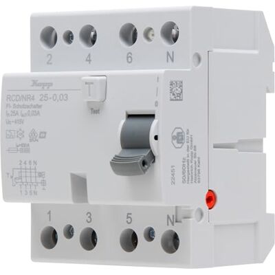 Kopp Disyuntor de corriente residual NR 25A 30mA 4p, RCD, 25A, 30 mA, 4 polos, , 25A/30mA Kopp Disyuntor de corriente residual NR 25A 30mA 4p, RCD, 25A, 30 mA, 4 polos, , 25A/30mA