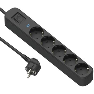 Electraline Regleta Base Multiple Prima 5 Tomas Schuko 16A, con protección contra sobretensiones + Interruptor ON/Off, Cable 1.5M, Negro Electraline Regleta Base Multiple Prima 5 Tomas Schuko 16A, con protección contra sobretensiones + Interruptor ON/Off, Cable 1.5M, Negro