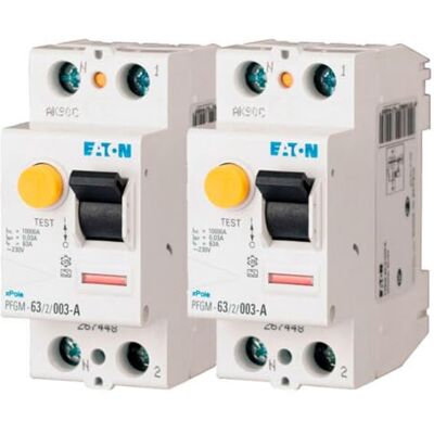 Eaton 267448 PFGM-63/2/003 INTERRUPTOR DIFERENCIAL BLANCO MANETA NEGRO 2 polos/63 A/30 MA TIPO A Conexión de tornillo 2 interruptores Eaton 267448 PFGM-63/2/003 INTERRUPTOR DIFERENCIAL BLANCO MANETA NEGRO 2 polos/63 A/30 MA TIPO A Conexión de tornillo 2 interruptores
