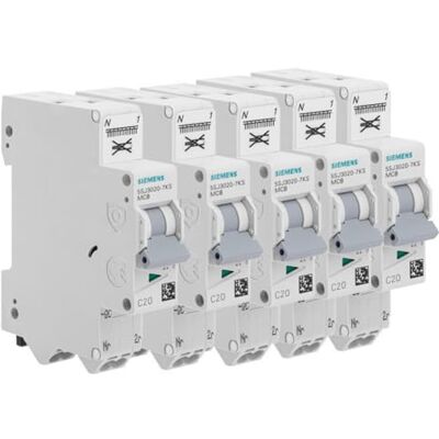 Siemens Juego de 5 disyuntores Auto P+N 20A Siemens Juego de 5 disyuntores Auto P+N 20A