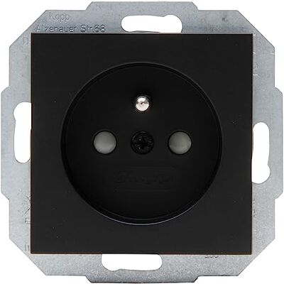 Kopp HK07 – Enchufe con protección de contacto central, protección contra contactos, color negro mate – (10 unidades) Kopp HK07 – Enchufe con protección de contacto central, protección contra contactos, color negro mate – (10 unidades)