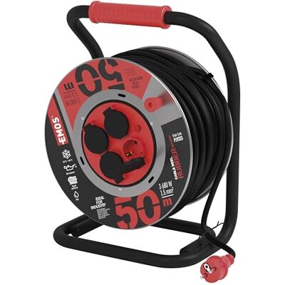 EMOS P19223 - Carrete de cable para exterior 50m con 4 enchufes - Negro EMOS P19223 - Carrete de cable para exterior 50m con 4 enchufes - Negro