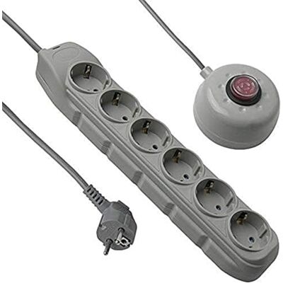 Electraline 59651 Regleta 6 Schuko con Interruptor de Pedal Cable (2x1,5 1,5 m + 3G1,5 2 m) Color Gris Electraline 59651 Regleta 6 Schuko con Interruptor de Pedal Cable (2x1,5 1,5 m + 3G1,5 2 m) Color Gris