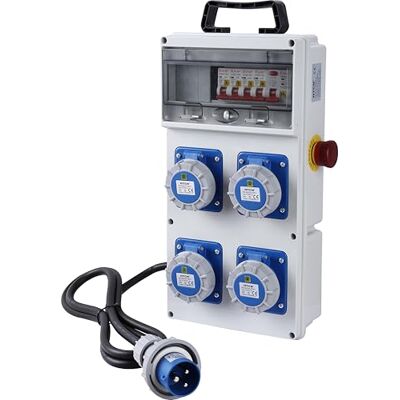 Electraline Cuadro de distribución eléctrica con 4 tomas CEE 2P+T IP67, enchufe CEE 2P+T, cable H07RN-F 3G2.5 de 1,7 m, con interruptor diferencial RCD de 30 mA + 4 disyuntores MCB Electraline Cuadro de distribución eléctrica con 4 tomas CEE 2P+T IP67, enchufe CEE 2P+T, cable H07RN-F 3G2.5 de 1,7 m, con interruptor diferencial RCD de 30 mA + 4 disyuntores MCB