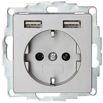Kopp , Acero Athenis Steckdose + 2 tomas de carga USB, color Kopp , Acero Athenis Steckdose + 2 tomas de carga USB, color