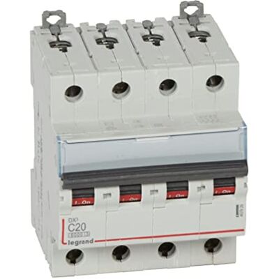 Legrand , Interruptor Automático Magneto Térmico, 4P, 20A, Curva C, 10 kA, 4 módulo, DX3 Legrand , Interruptor Automático Magneto Térmico, 4P, 20A, Curva C, 10 kA, 4 módulo, DX3