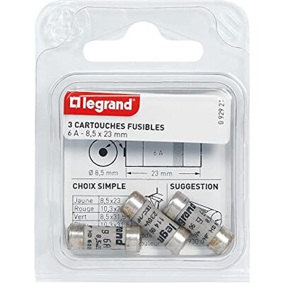 Legrand Fusible de cartucho para portafusibles (8,5 x 23 mm, 6 A, 1380 W, con indicador de fusión) Legrand Fusible de cartucho para portafusibles (8,5 x 23 mm, 6 A, 1380 W, con indicador de fusión)