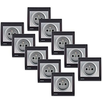 Siemens Lote de 10 enchufes 2P+T Silver Delta Iris + placa Antracita Siemens Lote de 10 enchufes 2P+T Silver Delta Iris + placa Antracita