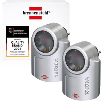 Brennenstuhl Primera-Line Adaptador de Enchufe con protección contra sobretensiones Set de 2 (Adaptador como protección contra Rayos para aparatos eléctricos) Plateado/Negro Brennenstuhl Primera-Line Adaptador de Enchufe con protección contra sobretensiones Set de 2 (Adaptador como protección contra Rayos para aparatos eléctricos) Plateado/Negro