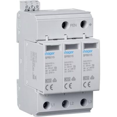 Hager SPB315 Protector de Sobretensiones T2 3P Hager SPB315 Protector de Sobretensiones T2 3P
