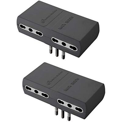 Electraline Pack de 2 adaptadores cuádruple de 4 plazas, enchufe 16, 230 V, toma 10/1 A, 230 V, gris oscuro Electraline Pack de 2 adaptadores cuádruple de 4 plazas, enchufe 16, 230 V, toma 10/1 A, 230 V, gris oscuro