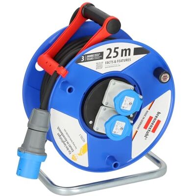 Brennenstuhl Enrollacables industrial/de obra Garant CEE 2 IP44 25 m (cable negro H07RN-F 3G2,5, enrollacables con 2 tomas CEE, para uso permanente en exteriores IP44, Made in Germany) azul Brennenstuhl Enrollacables industrial/de obra Garant CEE 2 IP44 25 m (cable negro H07RN-F 3G2,5, enrollacables con 2 tomas CEE, para uso permanente en exteriores IP44, Made in Germany) azul
