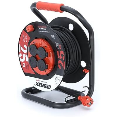 DEBFLEX Enrollador HO5RR-F 3G1,5 mm² – Enrollador eléctrico con alargador eléctrico de 25 m + 4 enchufes impermeables IP44 – Con guía de cable – Bloqueo de torres – PVC + metal – Negro DEBFLEX Enrollador HO5RR-F 3G1,5 mm² – Enrollador eléctrico con alargador eléctrico de 25 m + 4 enchufes impermeables IP44 – Con guía de cable – Bloqueo de torres – PVC + metal – Negro