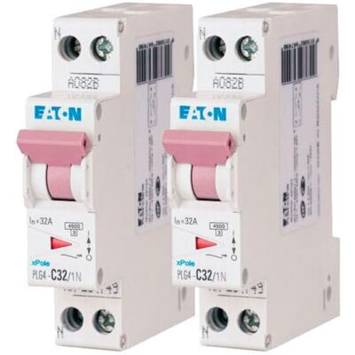 Eaton 264749 PLG4-C32/1N DISYONCTOR MODULAR PH/N Blanco MANETA VIOLETA 1P+N/32 A CURVA C Conexión de tornillo 2 disyuntores Eaton 264749 PLG4-C32/1N DISYONCTOR MODULAR PH/N Blanco MANETA VIOLETA 1P+N/32 A CURVA C Conexión de tornillo 2 disyuntores