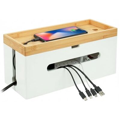 Relaxdays Caja organizadora para Cables bambú, Tapa, para regleta 6 Tomas, Natural/Blanco 16x34x13.5 cm Relaxdays Caja organizadora para Cables bambú, Tapa, para regleta 6 Tomas, Natural/Blanco 16x34x13.5 cm