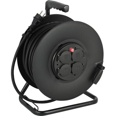 Electraline Cable alargador eléctrico IP44 profesional con bobinador de 40 m, cable de goma H07RN-F 3G2,5 mm², 4 enchufes 16A Electraline Cable alargador eléctrico IP44 profesional con bobinador de 40 m, cable de goma H07RN-F 3G2,5 mm², 4 enchufes 16A