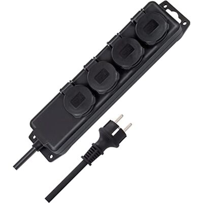 Brennenstuhl Distribuidor de Tomas de Corriente IP44 4 vías (regleta de Tomas de Corriente para Obras y Uso Permanente en Exteriores, Cable de 2 m) Negro Brennenstuhl Distribuidor de Tomas de Corriente IP44 4 vías (regleta de Tomas de Corriente para Obras y Uso Permanente en Exteriores, Cable de 2 m) Negro