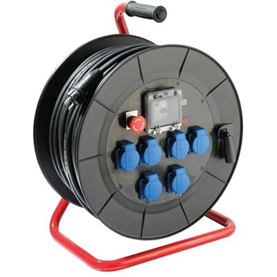 as - Schwabe AS Schwabe Mamuth Carrete de cable (80 m, H07RN-F 3G2,5, IP44, 6 tomas con tierra, chasis rodante, parada de emergencia e interruptor combinado 2P/16 A/30 mA, Made in Germany as - Schwabe AS Schwabe Mamuth Carrete de cable (80 m, H07RN-F 3G2,5, IP44, 6 tomas con tierra, chasis rodante, parada de emergencia e interruptor combinado 2P/16 A/30 mA, Made in Germany
