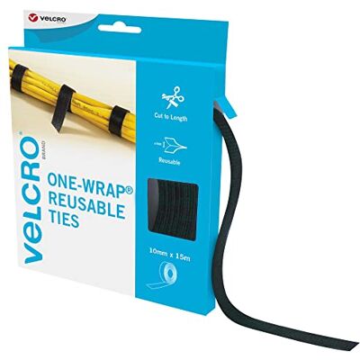 VELCRO Brand VELCRO Marca Bridas reutilizables de una sola envoltura Bridas multiusos, accesorios de escritorio perfectos para gestión de cables y mejoras del hogar Negro 10 mm x 15 m VELCRO Brand VELCRO Marca Bridas reutilizables de una sola envoltura Bridas multiusos, accesorios de escritorio perfectos para gestión de cables y mejoras del hogar Negro 10 mm x 15 m