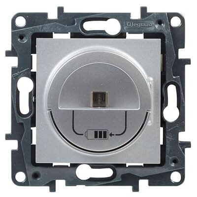 Legrand Toma de cargador mini USB 3A 15W componible para instalación empotrada, Gama Niloé Step, Color Aluminio, Legrand Toma de cargador mini USB 3A 15W componible para instalación empotrada, Gama Niloé Step, Color Aluminio,