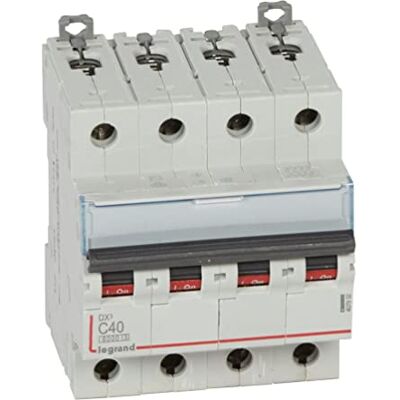 Legrand , Interruptor Automático Magneto Térmico, 4P, 40A, Curva C, 10 kA, 4 módulo, DX3 Legrand , Interruptor Automático Magneto Térmico, 4P, 40A, Curva C, 10 kA, 4 módulo, DX3