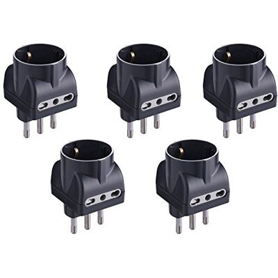 Electraline Juego 5 adaptadores 3 plazas 1 Schuko + 2 bivalenti 10/16 A, Negro, Electraline Juego 5 adaptadores 3 plazas 1 Schuko + 2 bivalenti 10/16 A, Negro,