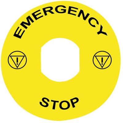 Schneider Electric Telemecanique Sensors Etiqueta Marcada Ø90mm para Parada de Emergencia, Emergency Stop/Logo ISO13850 Schneider Electric Telemecanique Sensors Etiqueta Marcada Ø90mm para Parada de Emergencia, Emergency Stop/Logo ISO13850