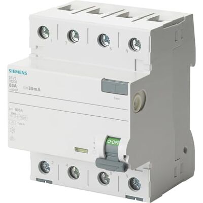 Siemens Interruptor diferencial clase-a 4 polos 63a 100ma 70mm Siemens Interruptor diferencial clase-a 4 polos 63a 100ma 70mm