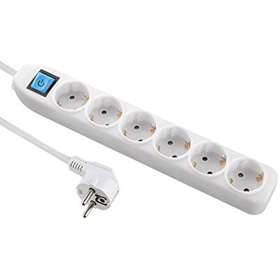 Electraline Regleta de 6 tomas con interruptor, cable 3G1 1,5 m, color blanco Electraline Regleta de 6 tomas con interruptor, cable 3G1 1,5 m, color blanco