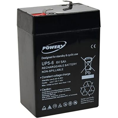Powery Batería de Gel para Linterna Halógena Johnlite 6V 5Ah (Reemplaza también 4Ah 4,5Ah) Powery Batería de Gel para Linterna Halógena Johnlite 6V 5Ah (Reemplaza también 4Ah 4,5Ah)