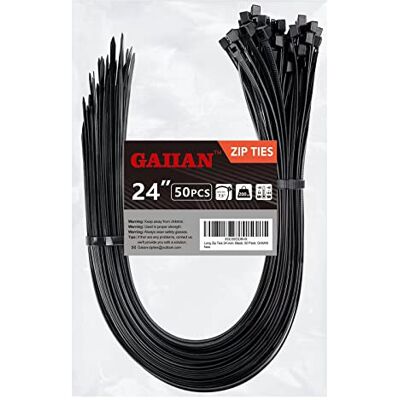 GAIIAN Fascette Lunghe con cremallera da 61 cm, grandi con resistencia alla trazione di 90,7 kg, fascette per cavi, Colore Nero, confezione da 50 GAIIAN Fascette Lunghe con cremallera da 61 cm, grandi con resistencia alla trazione di 90,7 kg, fascette per cavi, Colore Nero, confezione da 50