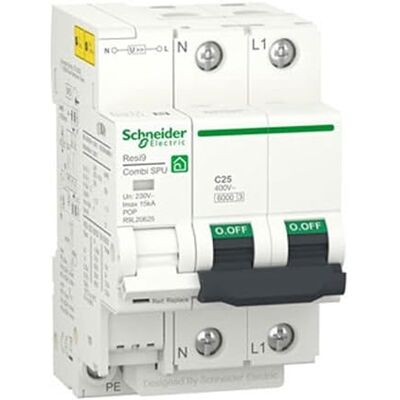 Schneider Electric R9L20625 Protector de Sobretensiones - 25A, 1P+N, Tipo 2 Schneider Electric R9L20625 Protector de Sobretensiones - 25A, 1P+N, Tipo 2