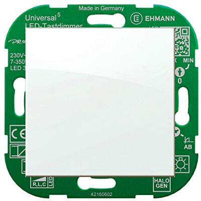 Ehmann Regulador de intensidad LED universal, regulador de intensidad regulable, potencia: LED 3-140 W, 7-350 W/VA, incluye marco de soporte y balancín (RAL9010) Ehmann Regulador de intensidad LED universal, regulador de intensidad regulable, potencia: LED 3-140 W, 7-350 W/VA, incluye marco de soporte y balancín (RAL9010)