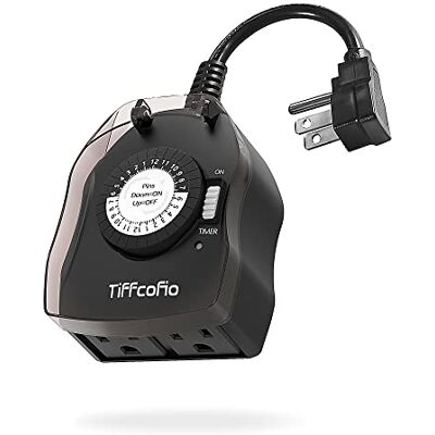 Tiffcofio Salida de temporizador para exteriores, temporizador mecánico de 24 horas para exteriores, temporizador de luz para exteriores, resistente a la intemperie, 2 salidas a tierra para el hogar Tiffcofio Salida de temporizador para exteriores, temporizador mecánico de 24 horas para exteriores, temporizador de luz para exteriores, resistente a la intemperie, 2 salidas a tierra para el hogar